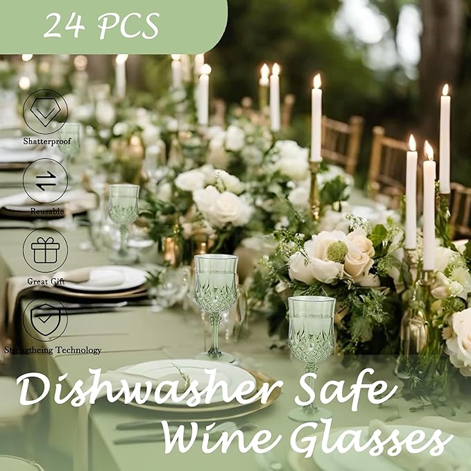 Plastic Wine Glasses，Plastic Goblets Vintage Style Cordial Drinking Glasses for Wedding Reception