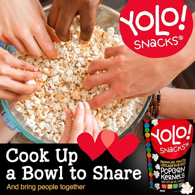 YOLO! Gourmet Virtually Hulless Popcorn Kernels, Premium White Butterfly Popping Corn, Non GMO