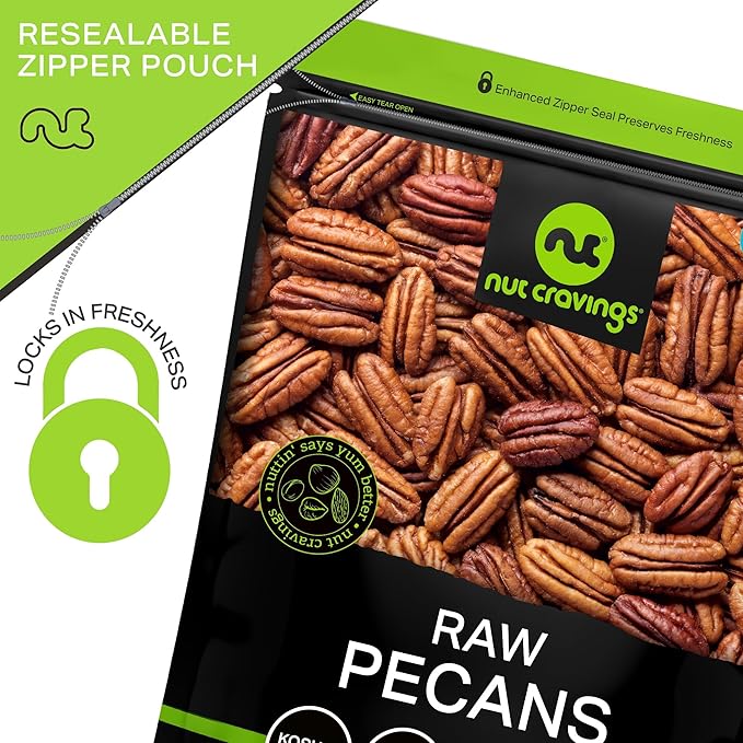 NUT CRAVINGS - Raw Pecans Halves & Pieces, Unsalted, Shelled, (32oz - 2 LB) Bulk Nuts Packed Fresh