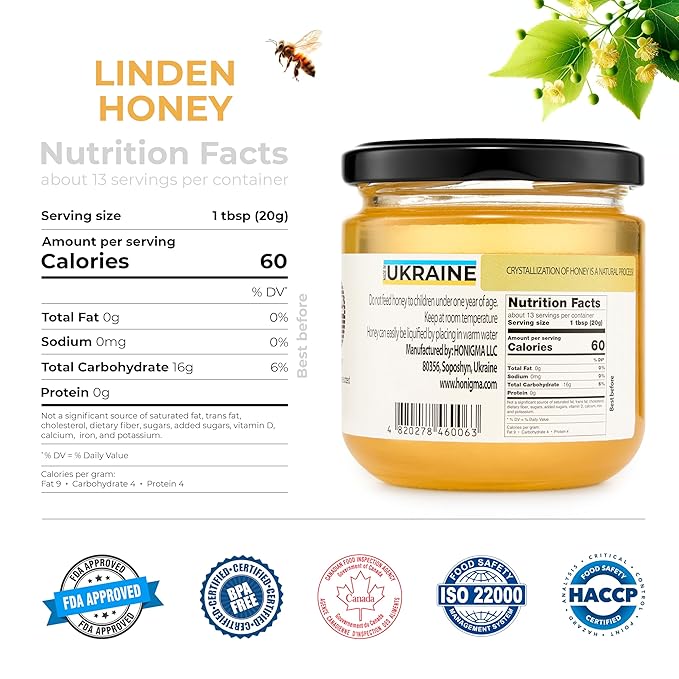 HONIGMA® Raw Linden Honey | Exquisite Taste | 100% Pure | Unpasteurized | Unfiltered | Partially
