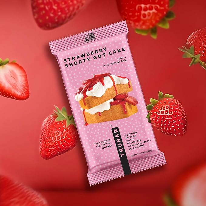 TRUBAR Vegan Protein Bar, Strawberry Shorty Got Cake, Gluten Free, Plant Based Protein, Dairy Free