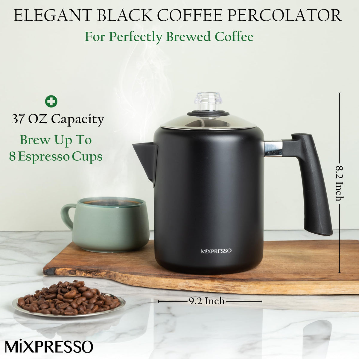 Mixpresso 5-8 Cup Coffee Percolator Stovetop, Stainless Steel Coffee Pot