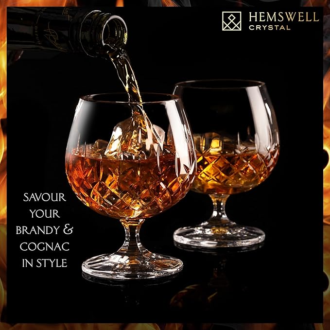 Brandy Snifter Glasses Set of 2 - Small Cut Glass Goblets for Scotch or Whiskey - Cognac Glasses