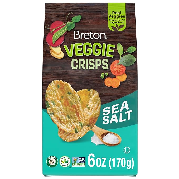 Breton Veggie Crisps Sea Salt (Pack of 12) - Popped not Fried Crisps, Made with Real Vegetables