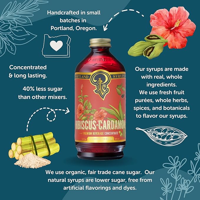 Portland Syrups Hibiscus Cardamom Syrup - Craft Exquisite Cocktails, Mocktails, Tea, Soda, Coffee