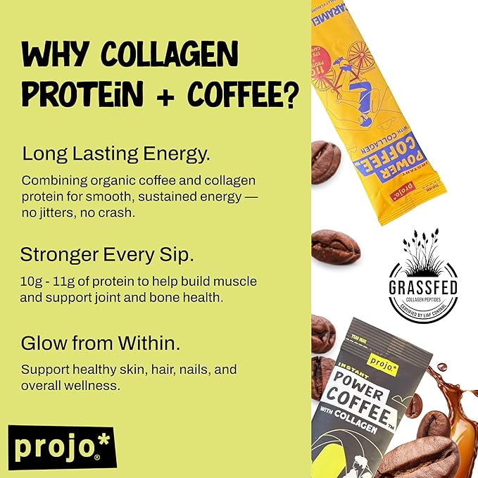 Projo* Power Coffee – Instant Coffee with 11g Protein – Grass-Fed Hydrolyzed Bovine Collagen &