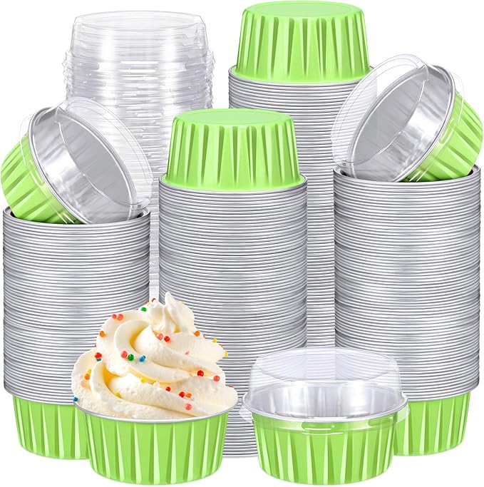 Gejoy 400 Pcs Aluminum Foil Baking Cups with Lids 5 oz Disposable Ramekins Mini Cake Pans Creme