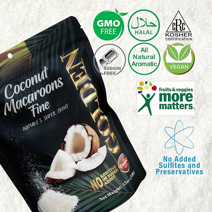 Golden Premium Quality Fine Coconut Macaroons - 12 oz (340 g) | Natural, No Additives, No Added