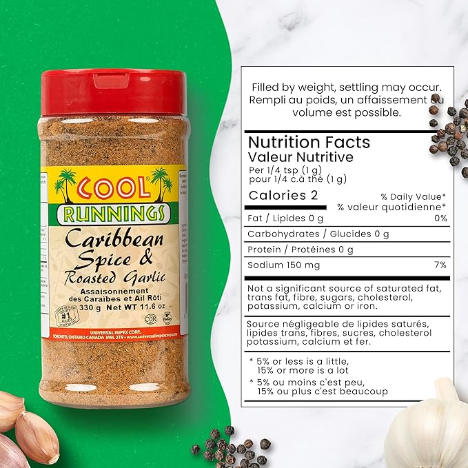Cool Runnings Caribbean Spice & Roasted Garlic 330g - Used for Grilling, Roasting, and Marinating