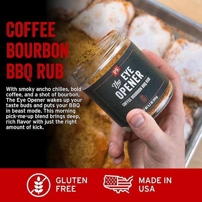 PS Seasoning The Eye Opener - Coffee Bourbon BBQ Seasonings and Rubs for Smoking, Grilling, Baking