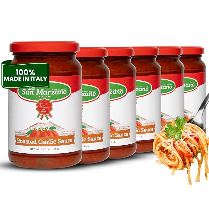 La San Marzano Roasted Garlic Sauce, 13 oz, Pasta Sauce Made in Italy, All Purpose Tomato Premium