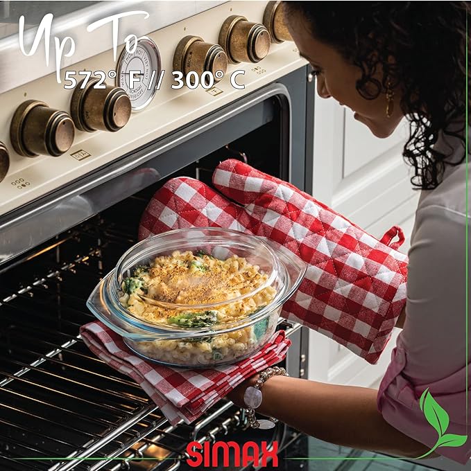 Simax Casserole Dish with Lid, 2 Quart Round Glass Casserole Dishes for Oven with Lid and Handles