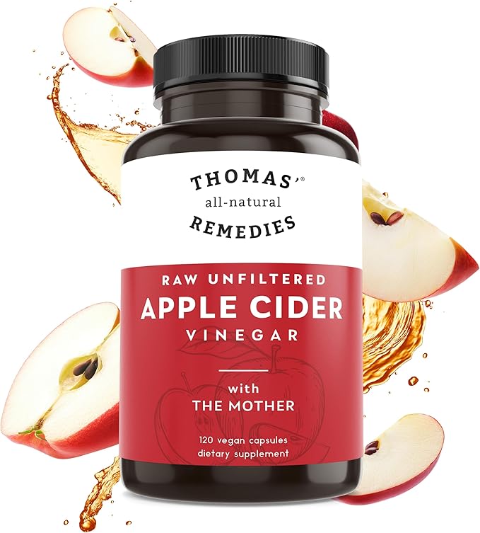 Thomas' all-natural Remedies Apple Cider Vinegar with The Mother, Raw & Unfiltered ACV Pills for
