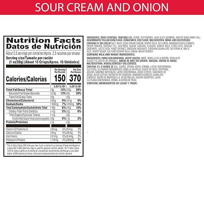 Pringles Potato Crisps Chips, Lunch Snacks, Office and Kids Snacks, Grab N' Go, Sour Cream and