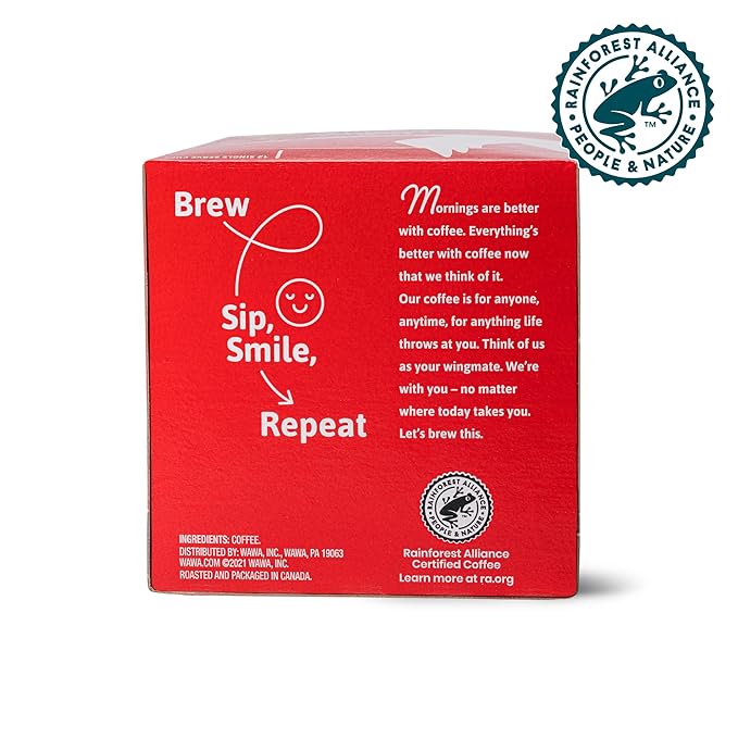 Wawa Mild Roast Single Cup Regular Coffee Pods, 72 Pods, 6 Boxes, Lightly Roasted, Nutty Smooth