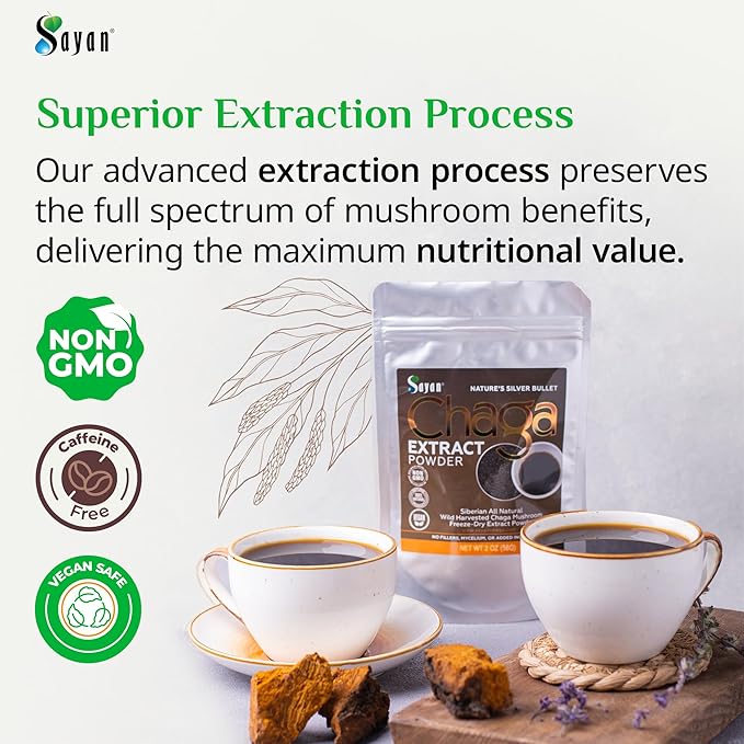 Sayan Chaga Mushroom Extract Powder (4oz) ??Freeze Dried Siberian Wild Harvested - Organic