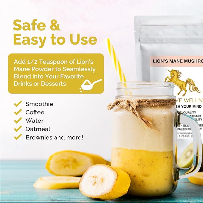 Addictive Wellness Lions Mane Supplement Powder, Premium Quality Lions Mane Mushroom Powder