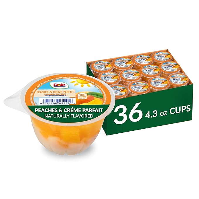 Dole Fruit Bowls Low Fat Peaches & Creme Parfait Snacks, 4.3oz 36 Total Cups, Gluten & Dairy Free
