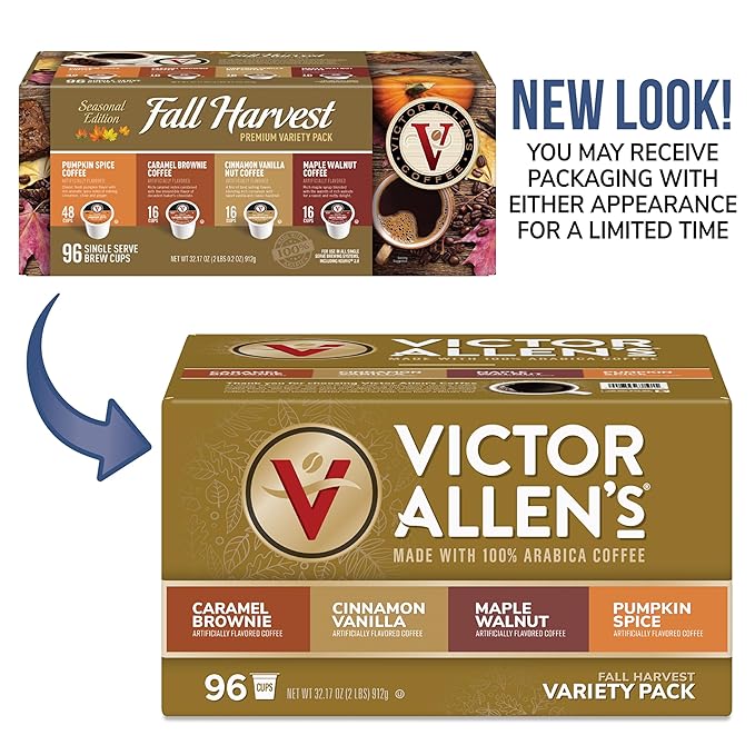 Victor Allen's Coffee Fall Harvest Variety Pack, Medium Roast, 96 Count, Single Serve Coffee Pods