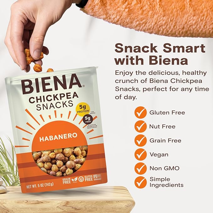 BIENA Chickpea Snacks - Crunchy Roasted Chickpeas - High Fiber Vegan Protein Snacks for Adults and