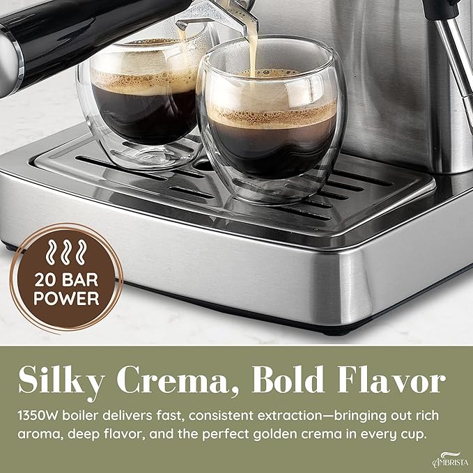 Espresso Machine 20 Bar with Steam Milk Frother | Stainless Steel Espresso Maker with Customizable