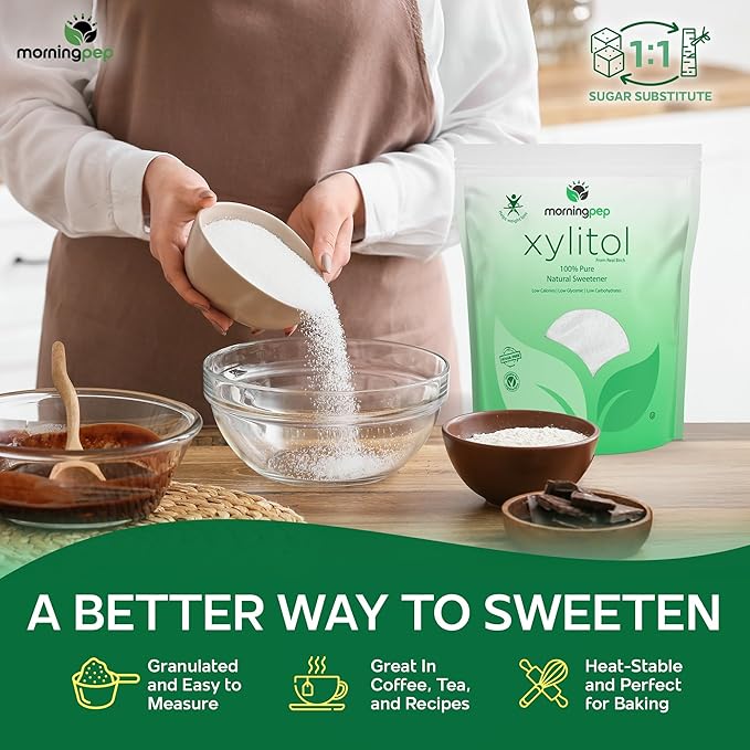 Morning Pep Pure Birch Xylitol (Keto Diet Friendly) Sweetener with no Aftertaste Bulk Size 10 LBs