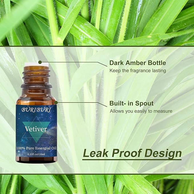 BURIBURI Vetiver Essential Oil Organic for Diffuser, Skin, Candle Soap Perfume Making - 100% Pure