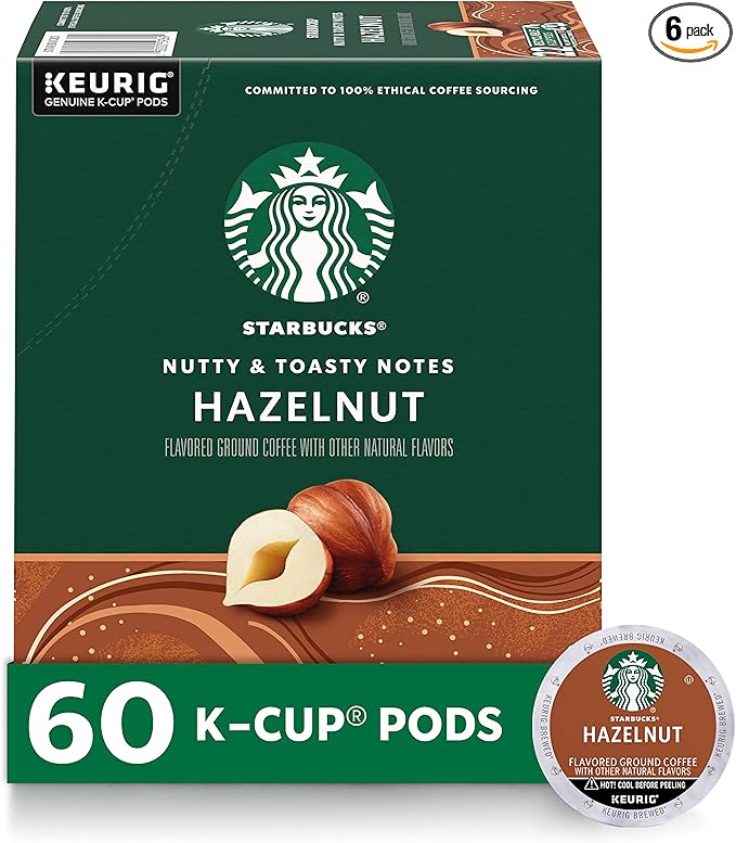 Starbucks K-Cup Coffee Pods, Hazelnut Flavored Coffee, Naturally Flavored, 100% Arabica, 6 boxes