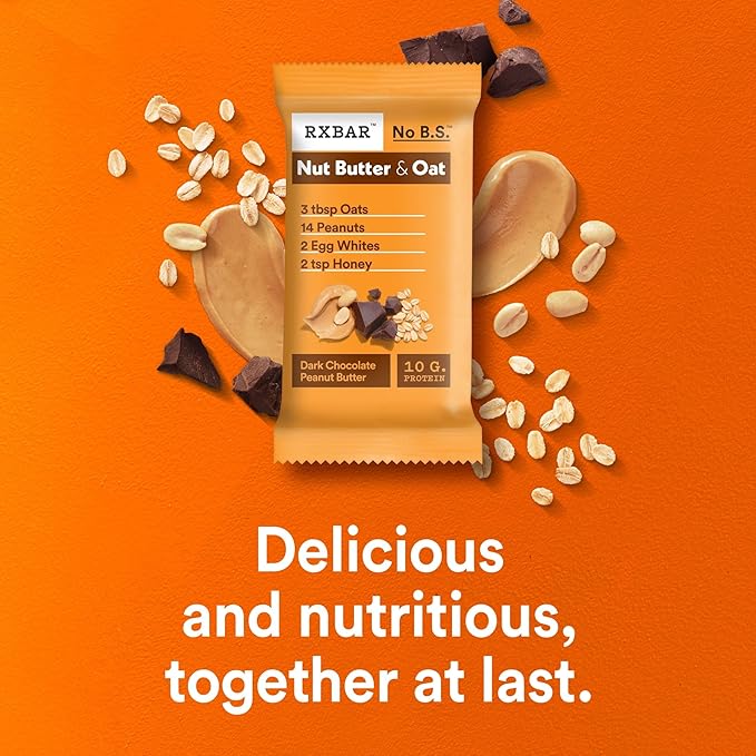 RXBAR Nut Butter and Oat Protein Bars, Protein Snacks, Snack Bars, Dark Chocolate Peanut Butter