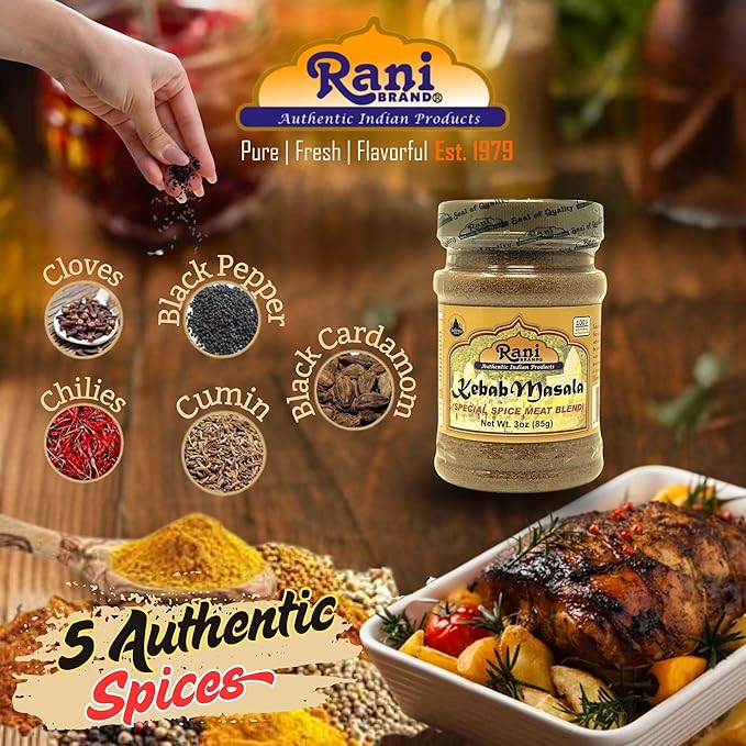 Rani Kebab Masala Indian Spice Blend for Meat Dishes 3oz (85g) PET Jar ~ All Natural, Salt-Free |