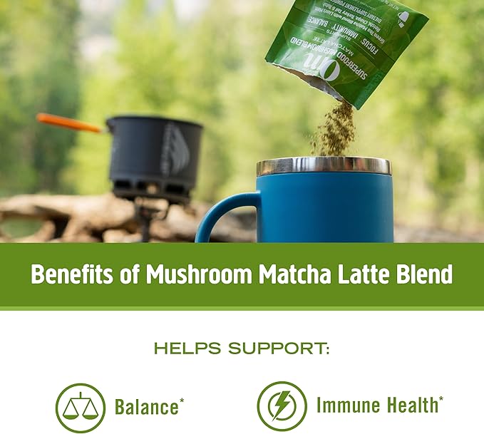 Om Mushroom Superfood Matcha Latte Blend Mushroom Powder, 8.47 Ounce Canister, 30 Servings, Green
