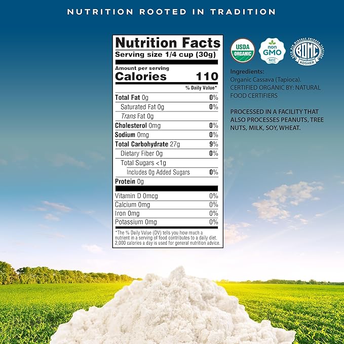 CROP BY POP - Organic Tapioca Starch Flour (40 Oz - 2.5 LB) Packed Fresh in Resealable Bag - USDA
