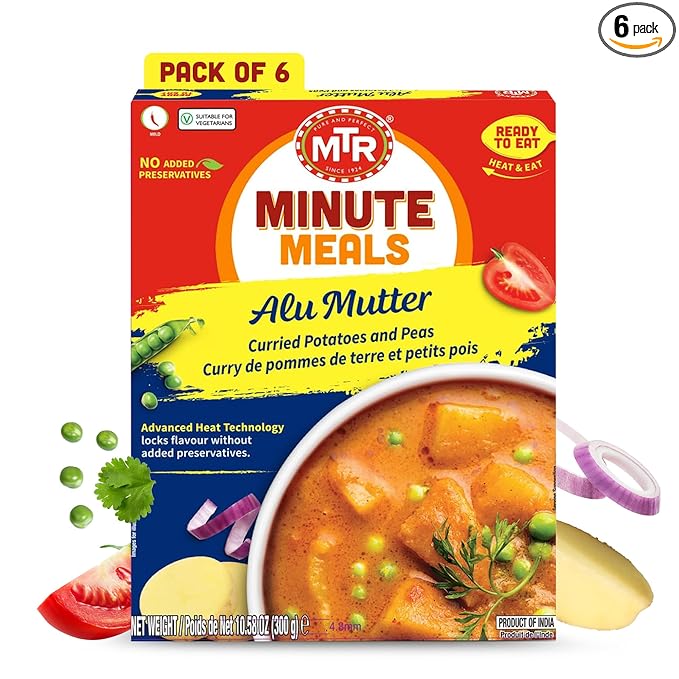 MTR - Minute Meals: Aloo Mutter - Curried Potatoes and Peas - Authentic Indian Ready-to-Eat Meal