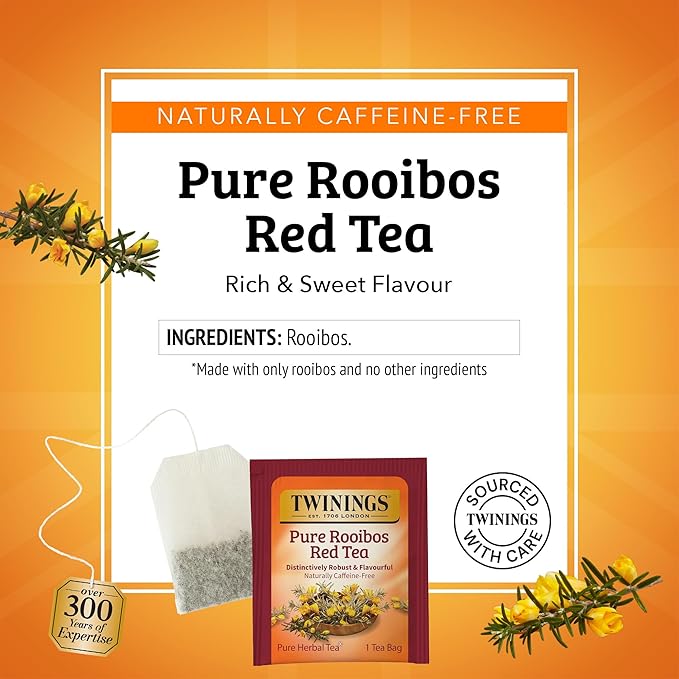 Twinings Pure Rooibos Red Herbal Tea Individually Wrapped Bags, 20 Count (Pack of 1), Sweet with