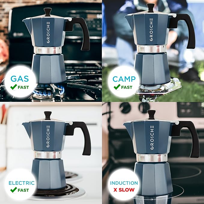 GROSCHE Milano Stovetop Espresso Maker Moka Pot 3 espresso Cup - 5 oz, Blue -Moka Espresso Coffee