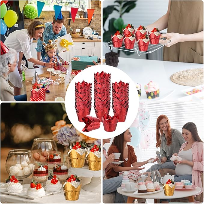 uxcell 100 Pcs Tulip Cupcake Liners, Muffins Liners Aluminum Foil Cupcake Wrappers Baking Cups