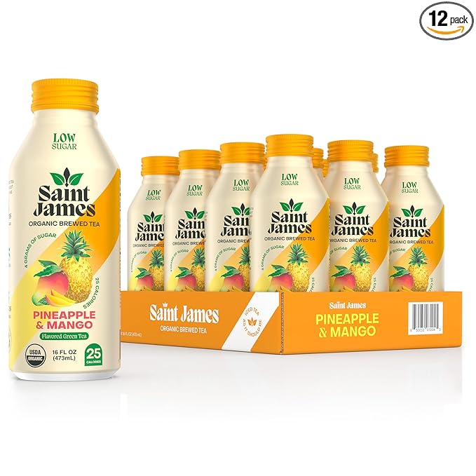 Saint James Iced Tea - Organic Green Tea - Non GMO, Gluten Free, Low Calorie & Low Sugar