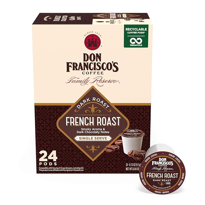 Don Francisco's French Dark Roast Coffee - 24 K-Cup Compatible Single-Serve Pods - Bold, Smoky