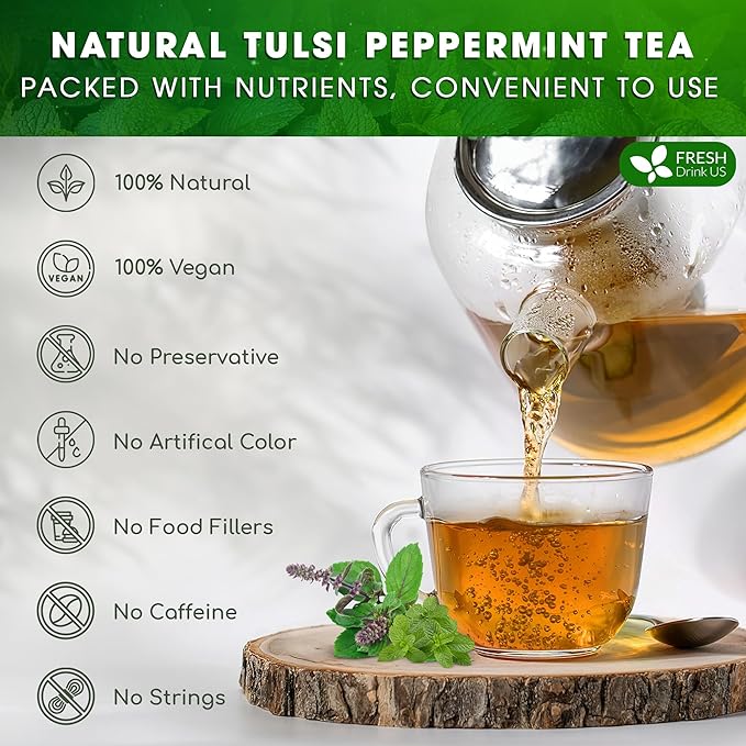 FreshDrinkUS, Premium Tulsi Peppermint Herbal Tea ??55 Tea Bags, 100% Natural, Blend of Tulsi Holy