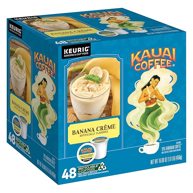 Kauai Coffee K-Cup Pods for Keurig Brewers – Arabica Coffee, 10% Hawaiian – Medium Roast, Banana
