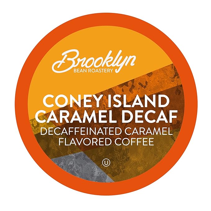 Brooklyn Beans Coffee Pods, Coney Island Caramel Decaf - Compatible with Keurig K Cup Brewers
