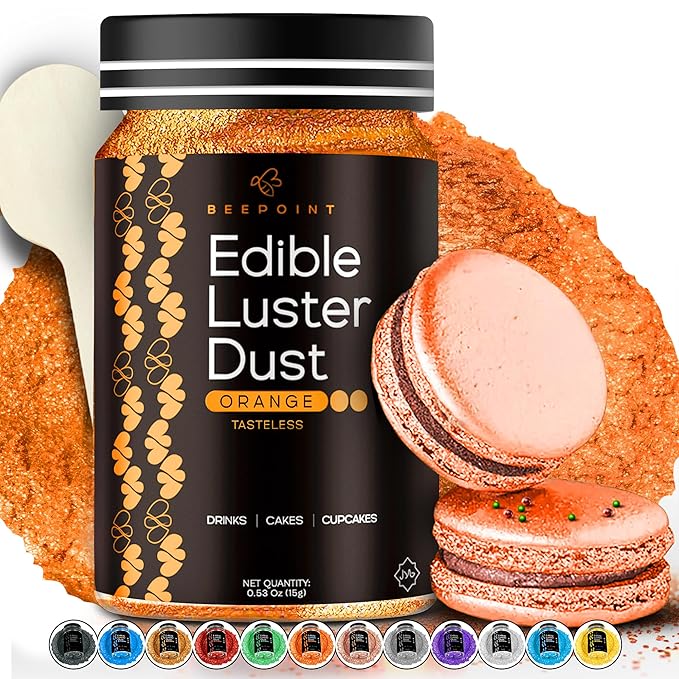 BeePoint Orange Edible Luster Dust 15g - Food Grade, Vibrant Color Shimmer Powdered Dust for