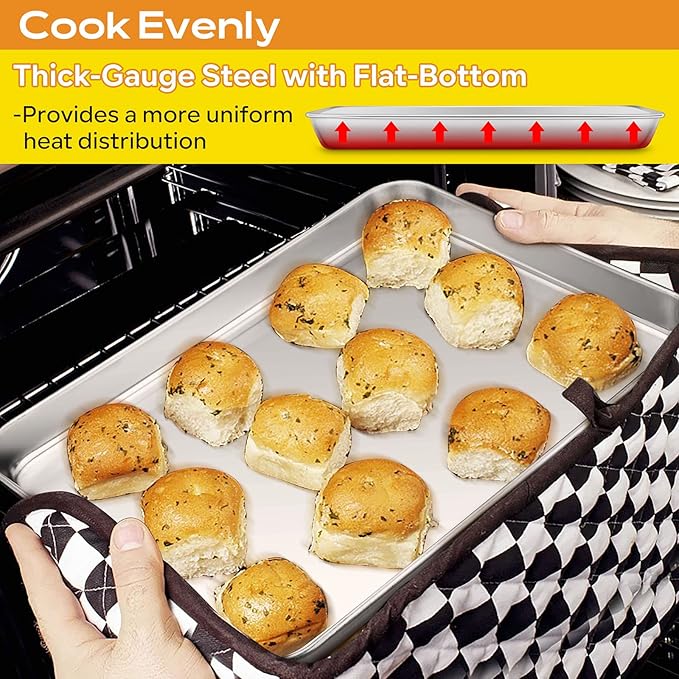 E-far Baking Cookie Sheet Pan Set of 3, 16/12.4/10.4 Inch, Stainless Steel Baking Pans Set for
