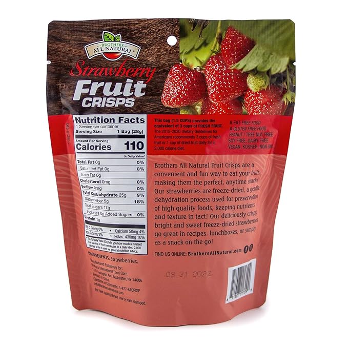Brothers All Natural Freeze Dried Fruit Crisps, Strawberry, 1 Oz (Pack of 8), Made with 100% Fruit