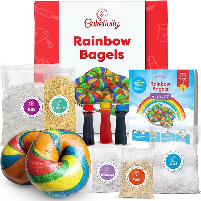 Baketivity Rainbow Bagel Kids Baking Kit - Baking Kits for Kids with Premeasured Ingredients