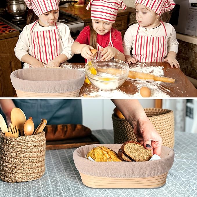 Gejoy 12 Set Bread Proofing Baskets Oval Shaped Banneton Dough Proofing Bowls Kit with Cloth Liner