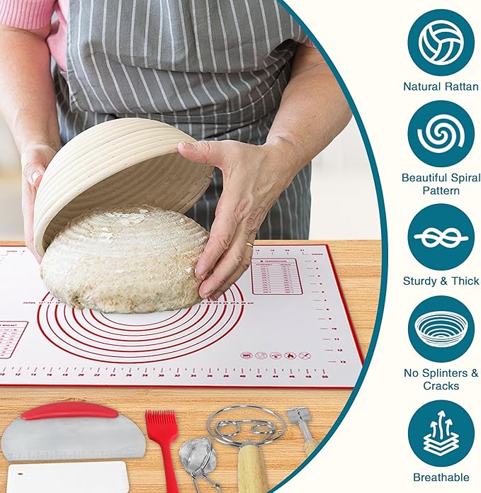 Aliggbent 28Pcs Sourdough Bread Baking Supplies, 10'' Round & 10'' Oval Banneton Bread Proofing