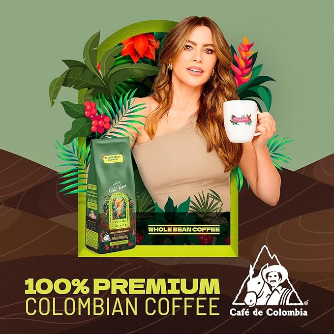 Dios Mio Coffee by Sofia Vergara, Medium Roast, Whole Bean Premium Colombian Coffee, 12 Ounce Bag