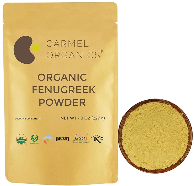 CARMEL ORGANICS Fenugreek |Methi Seeds (Powder, 8 Ounce or 0.5 Lbs)(Pack of 1) | USDA Certified