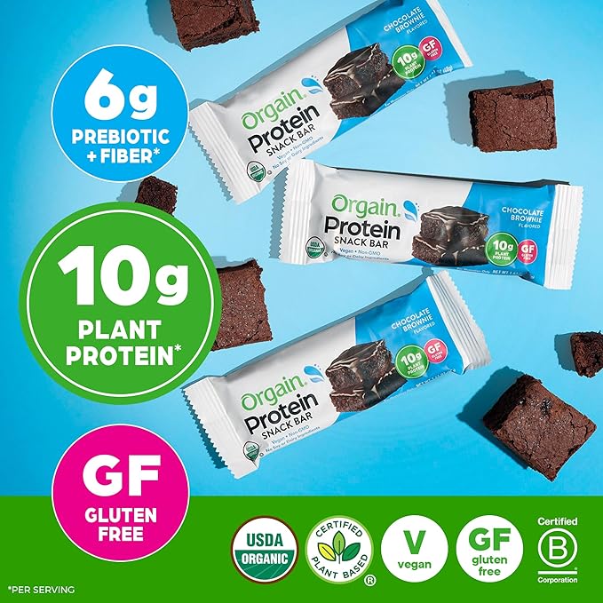 Orgain Organic Vegan Protein Bars, Chocolate Brownie - 10g Plant Based Protein, Low Calorie Healthy